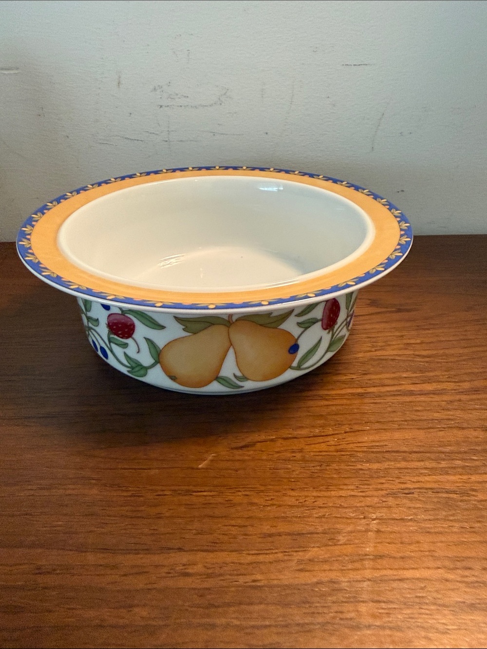 Fruit Motif Ceramic Serving Bowl in Yellow and Blue